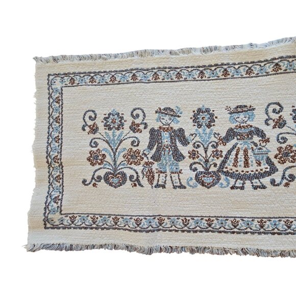 Vintage Raw Edge Hem Scandinavian Folk Art Linen Embroidered Table Runner 35"x13 - Picture 6 of 9